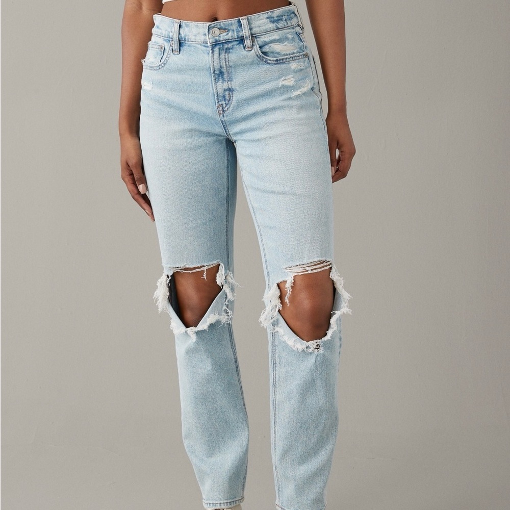 American Eagle Super High Rise Ankle Straight Jeans Women’s Size 00 Distressed